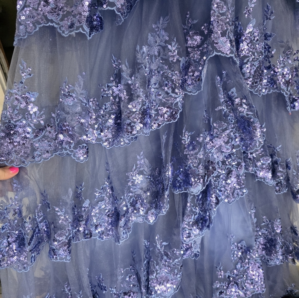 EUC Sherri Hill 55500 Prom Formal Gown Dress 4 Purple Sequin Lace Tiered Corset - Picture 6 of 11